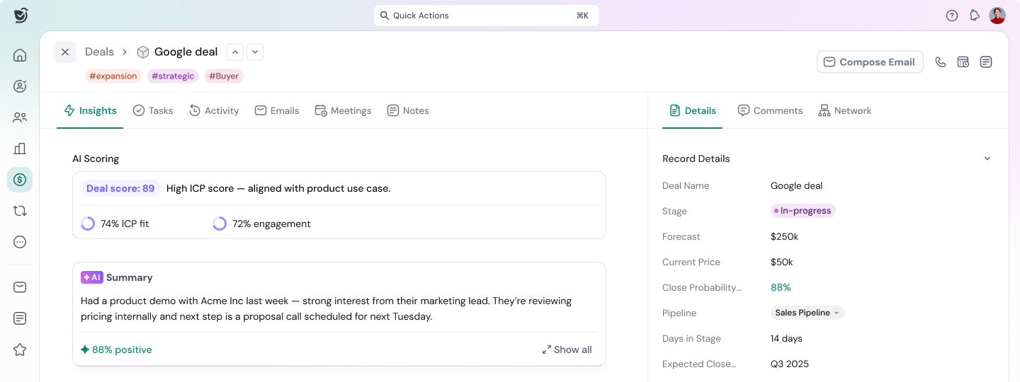 Sparrowcrm's engagement signals to contact the customers